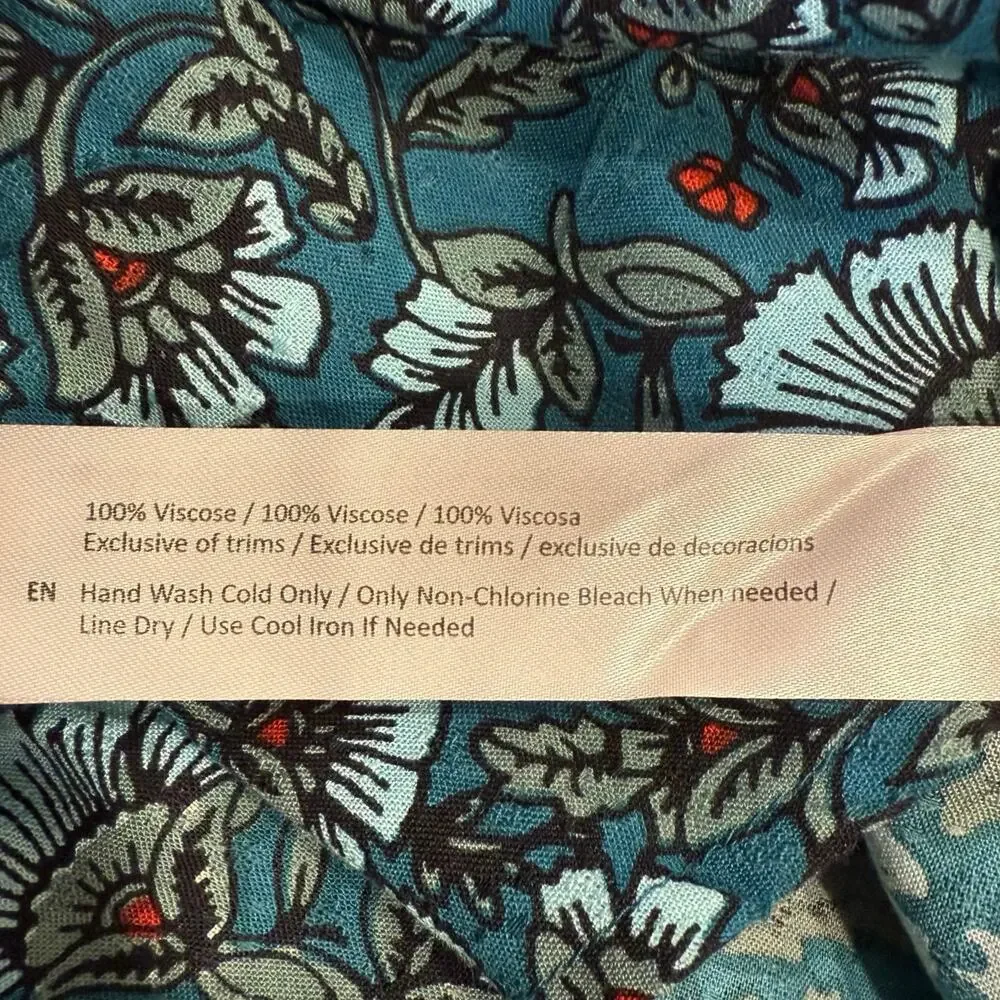 Band of the Free puff sleeve pocket short mini dress Aqua Teal floral BOG Small - Picture 12 of 16